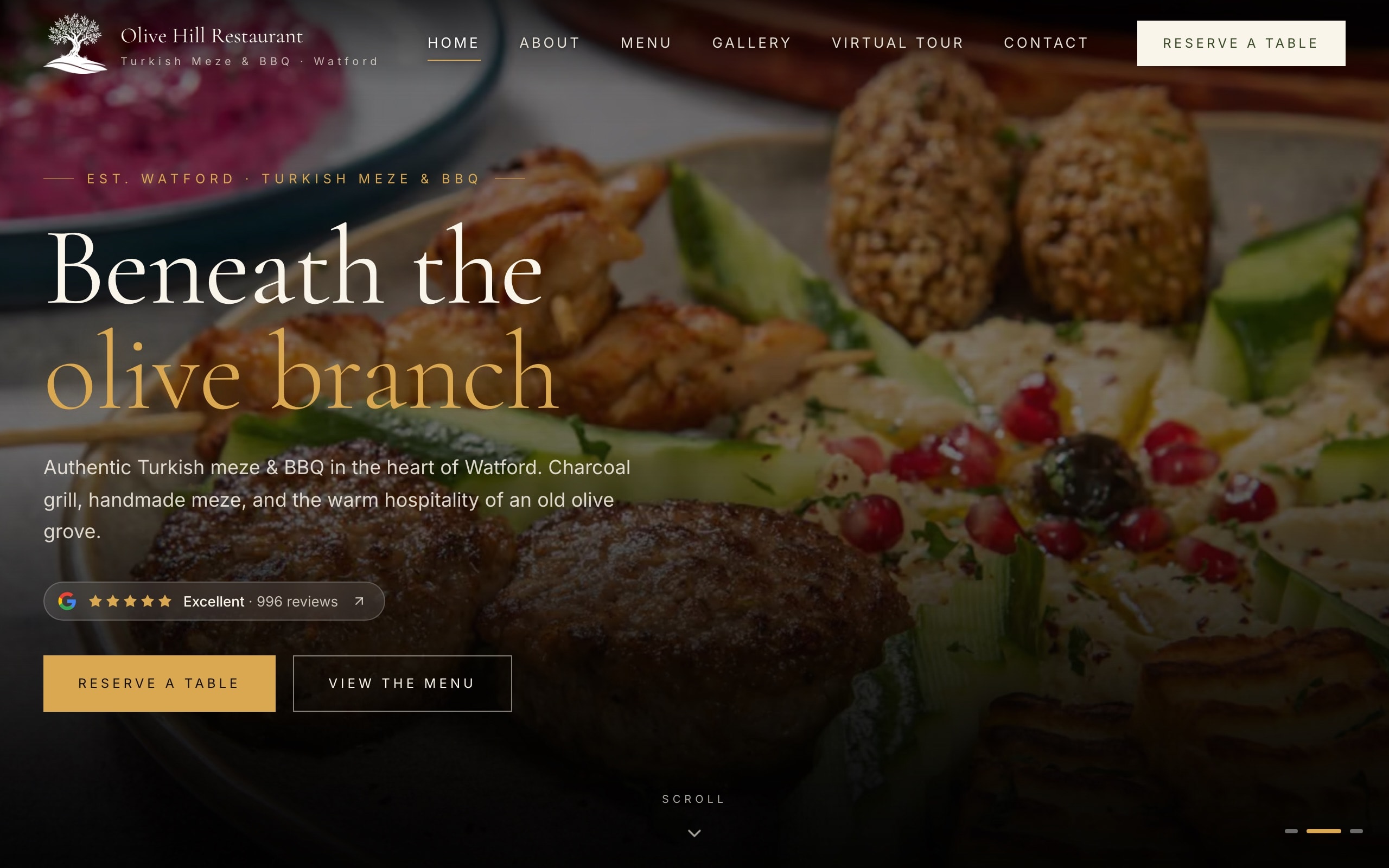 Olive Hill Restaurant homepage: Turkish meze and charcoal BBQ in Watford, with table booking